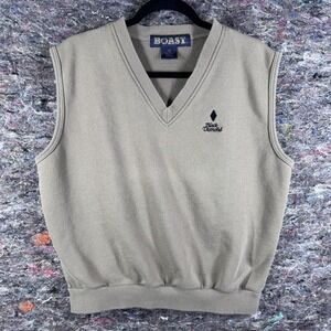 Boast Vest Mens Sweater Medium  Beige Black Diamond Golf Golfing Sleeveless Leaf
